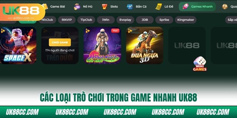 Các loại trò chơi trong game nhanh Uk88