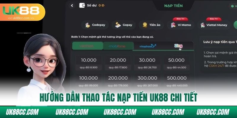 Hướng dẫn thao tác nạp tiền Uk88 chi tiết
